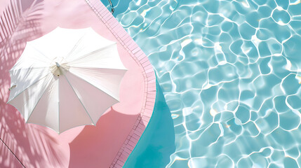 Minimalist aesthetic of modern poolside with pink and aqua tones for summer design