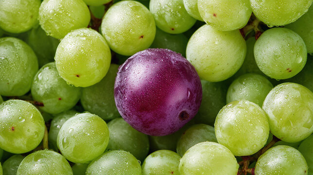 Fresh Green and Purple Grapes with Water Droplets