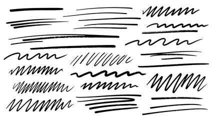 Simple black strokes forming a variety of straight and wavy lines, arranged in a grid