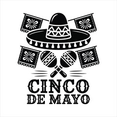 cinco de mayo vector art logo design black and white