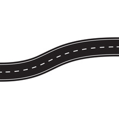 Highway path illustration showing curve asphalt road from top view. Vector street design with curves for travel maps and navigation concepts.
