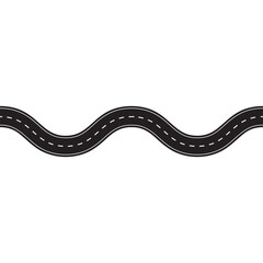 Highway path illustration showing curve asphalt road from top view. Vector street design with curves for travel maps and navigation concepts.