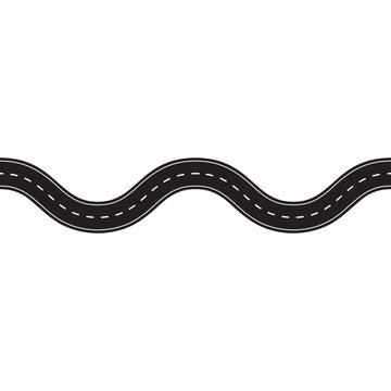 Highway path illustration showing curve asphalt road from top view. Vector street design with curves for travel maps and navigation concepts.