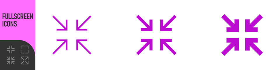 Minimize icon rally compact size small scale arrows icons. Shrink icon resize in arrows. Outline editable stroke, color icon set