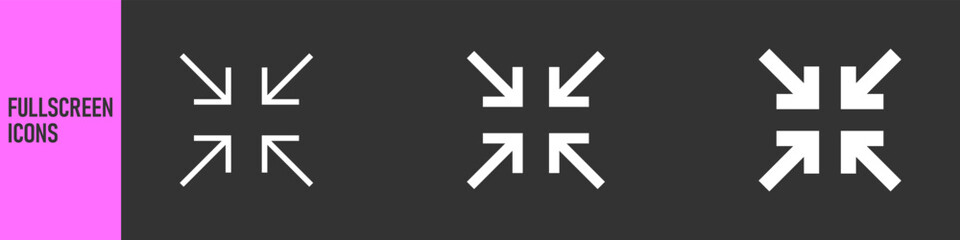 Minimize icon rally compact size small scale arrows icons. Shrink icon resize in arrows. Outline editable stroke, color icon set
