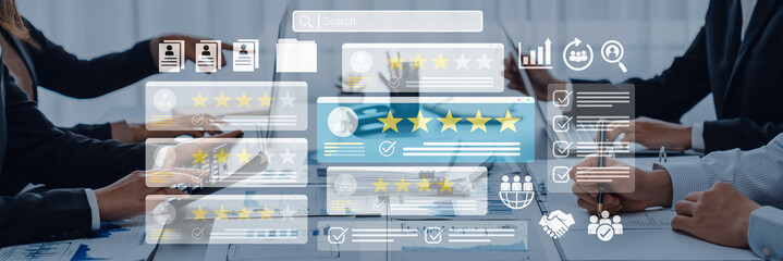 Digital dashboard showing employee evaluation, star ratings, and performance metrics for HR and management analytics Parse