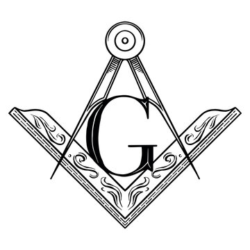 Compass Square as symbol of mason freemason .Conspiracy and Secret Society emblem. Hand drawn engraving 