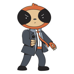 Obraz premium Sloth cartoon character pointing gun
