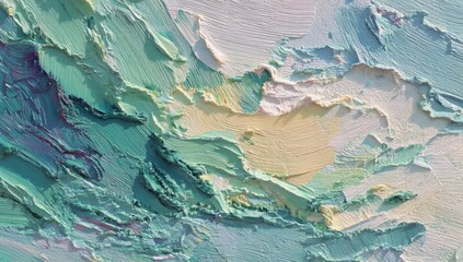 Fototapeta premium Textured abstract painting with thick impasto brushstrokes in cool, soft tones