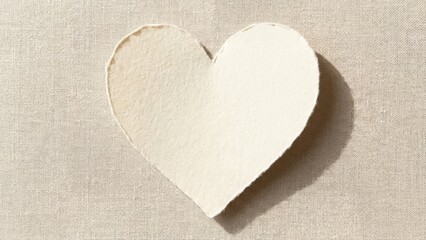 Large handmade paper heart cutout lying on a light textile base.