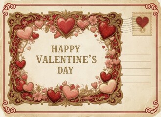 Ornate vintage Valentine&rsquo;s Day card with classic floral patterns.