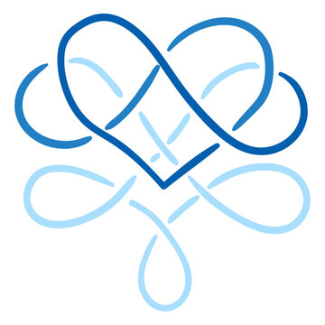 Blue heart and swirls stroke