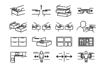 Workflow vector icon organization awareness silhouette icons kitchen space use focus drawers