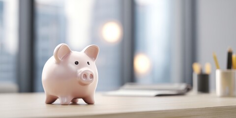 The Piggy Bank on a Bright Office Desk Symbolizing Savings and Financial Planning