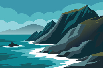 Rugged Mountain Coastline With Breaking Waves