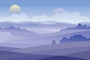 Rolling Fog Across Lowland Fields At Dawn