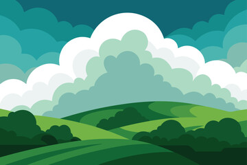 Rolling Green Hills Beneath Massive Clouds