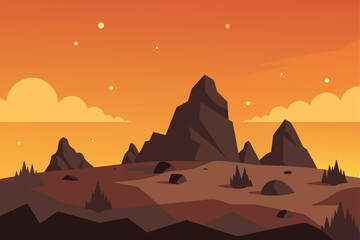 Rocky Highland With Scattered Shrubs