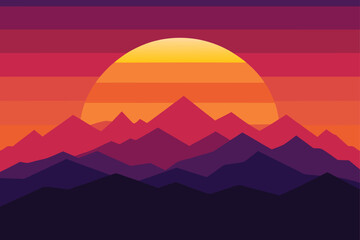 Mountain Horizon Under Vibrant Sunset Sky