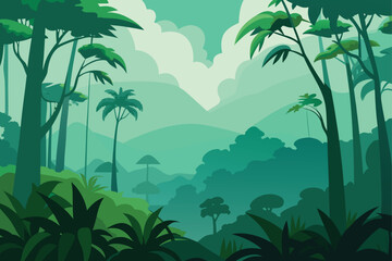 Tropical Rainforest With Floating Morning Mist
