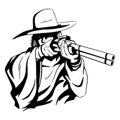 Naklejka premium Cowboy with shotgun filled stroke