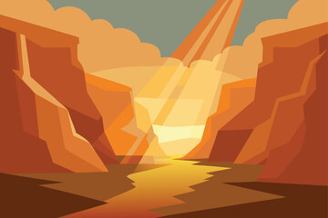 Desert Canyon Floor With Sunlight Beams