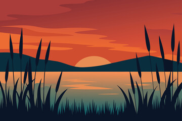 Coastal Marshland With Tall Grass Reflection