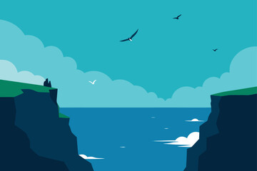 Coastal Cliffs With Seabirds Under Open Sky