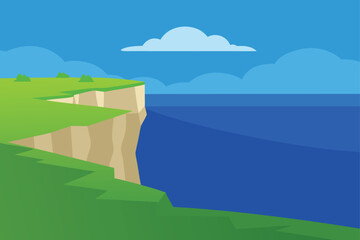 Cliff Top Grassland Overlooking Deep Blue Ocean