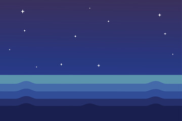 Calm Ocean Horizon Under Star Filled Night Sky