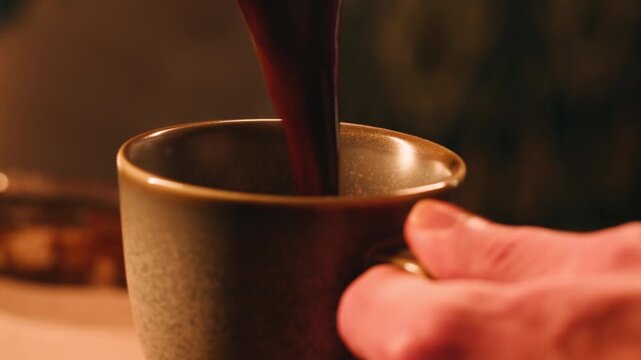 Making Traditional Turkish coffee on the sand, barista authentic Turkish coffee on hot sand in a copper coffee pot.