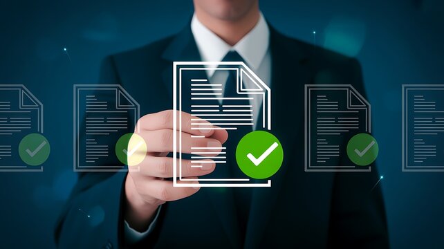 Businessman approving digital documents