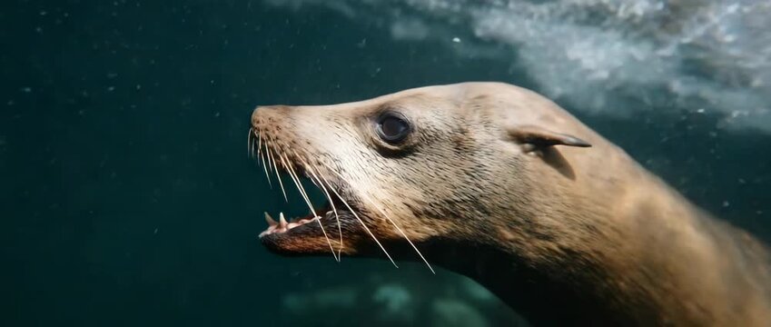 A playful sea lion emerges from the water, showcasing its unique features.