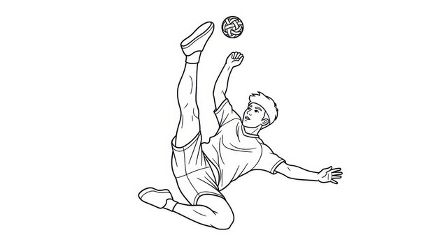 Young man playing sepak takraw, kicking ball with legs, dynamic action sketch