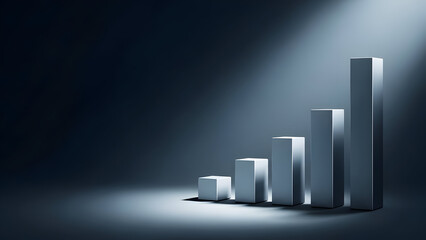 Growing 3D bar graph with spotlight on dark background chart growth
