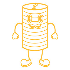Golden coins retro cartoon stroke