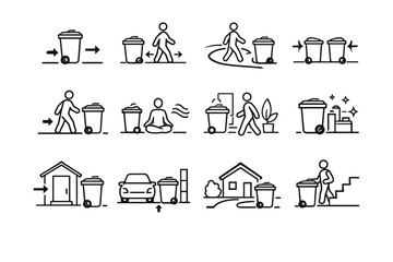 Calm bin clutter vector paths reduction habit icon step mindful home flow