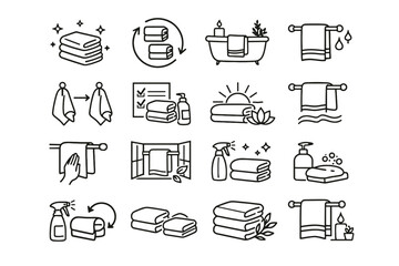 Gentle calm minimalist bathroom concept vector icons home mindset overview icon everyday