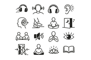 Leakage vector icon audio remove reduced quiet focus step etiquette icons study