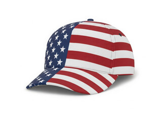 Patriotic baseball cap with stars and stripes design isolated on white background
