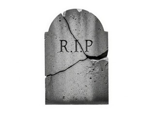 Weathered headstone with cracked surface isolated on white background