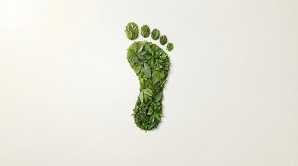 Carbon Neutral Footprint Made of Green Leaves on Clean Background