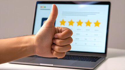 Hand giving thumbs up for 5 star online rating