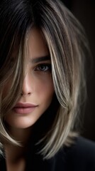 Fototapeta premium Woman with medium length hair looking directly at the camera