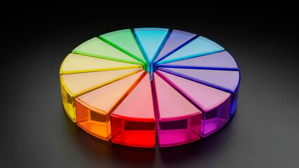 Obraz premium Vibrant spectrum pie chart with glossy translucent slices