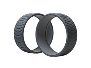 Two gray circular wheels with tread details