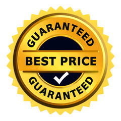 a golden badge with the words guaranteed best price and a checkmark symbol