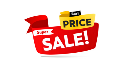 a vibrant sale advertisement with red and yellow banners showcasing a super price sale offer