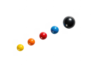 Colorful spheres growing in size on a transparent background