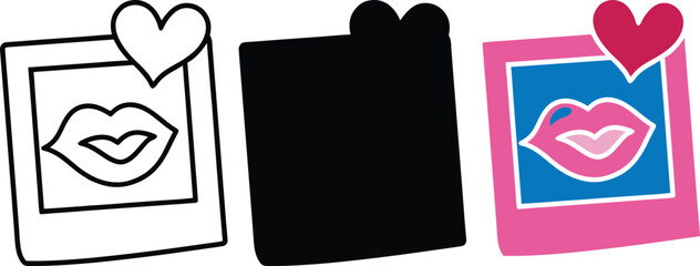 Photo frame with lips and heart in three styles picture mouth